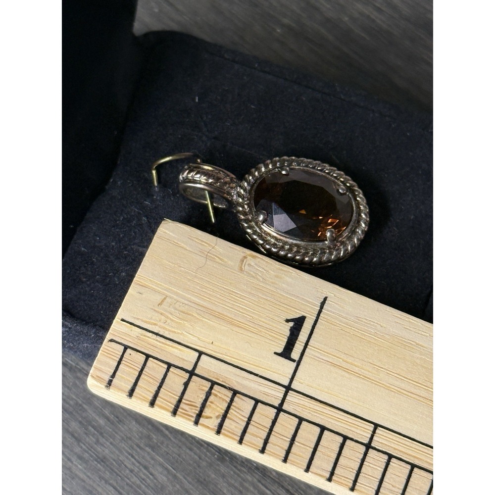VINTAGE 925 STERLING SILVER oval 14x10 mm SMOKY QUARTZ made in HONG KONG PENDANT